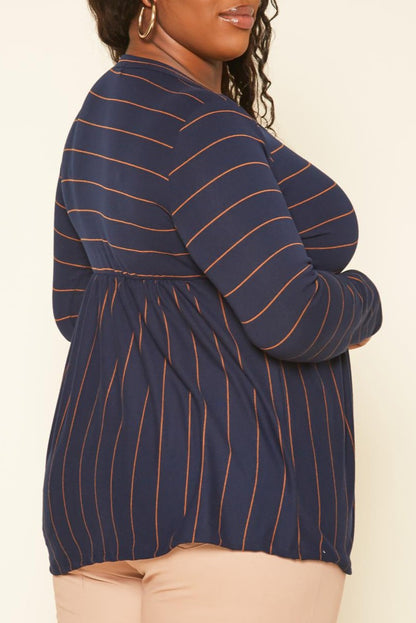 Hi Curvy Plus Size Women Striped Print Flare Top