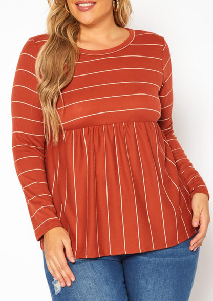 Hi Curvy Plus Size Women Striped Print Flare Top