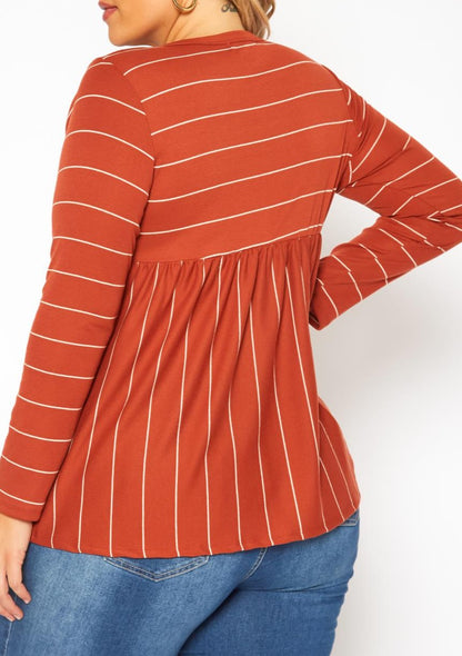 Hi Curvy Plus Size Women Striped Print Flare Top