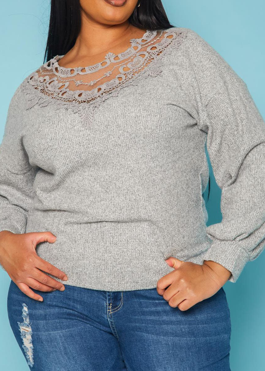 Hi Curvy Plus Size Women Lace Detail Knit Sweater