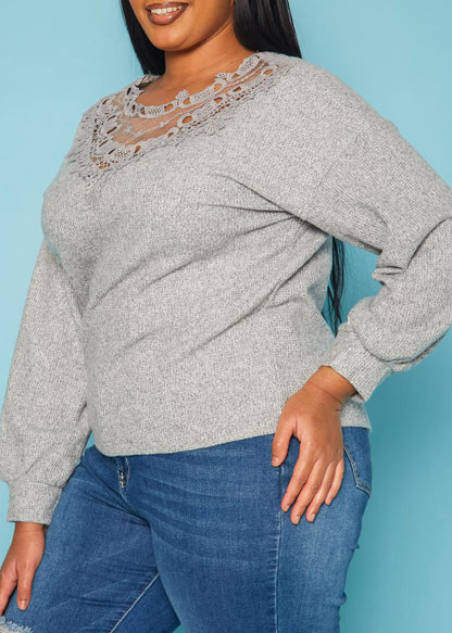 Hi Curvy Plus Size Women Lace Detail Knit Sweater