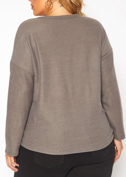 HI Curvy Plus Size Women Faux Leather Pocket Hem Sweater