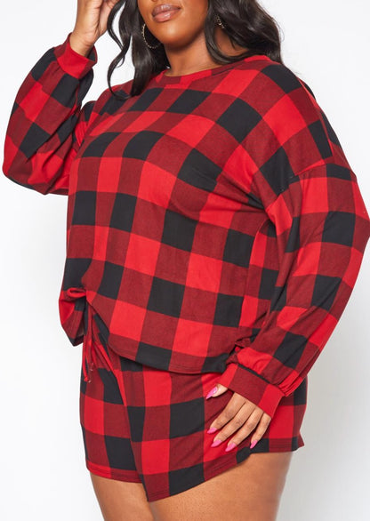 HI Curvy Plus Size Checker Plaid Lounge Two Piece Set