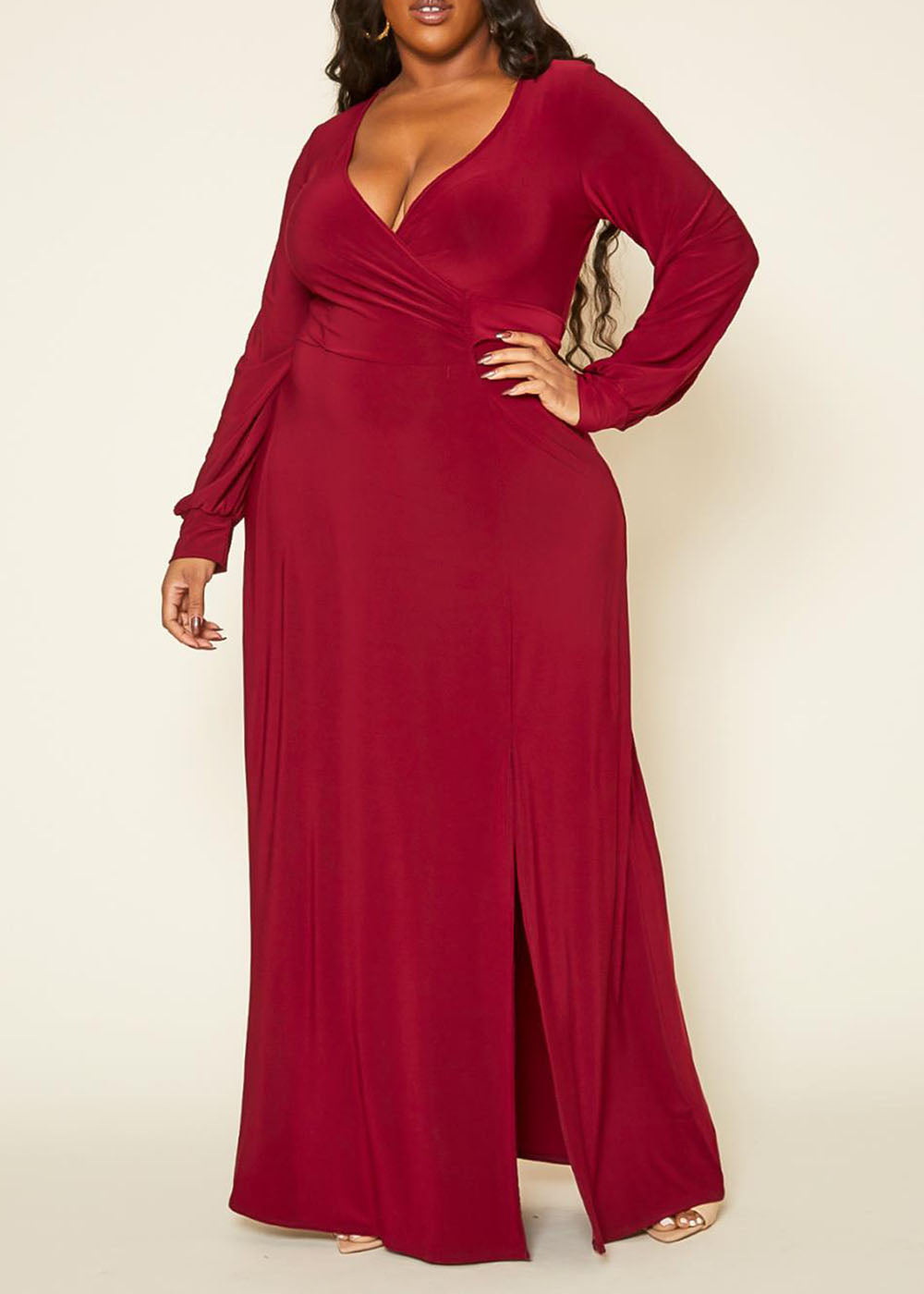 Hi Curvy Plus Size Women Solid Flare Maxi Dress