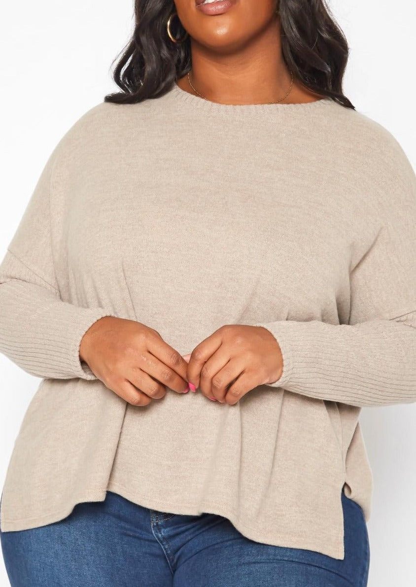 Hi Curvy Plus Size Casual Knit Relaxed Long Sleeve Shirt