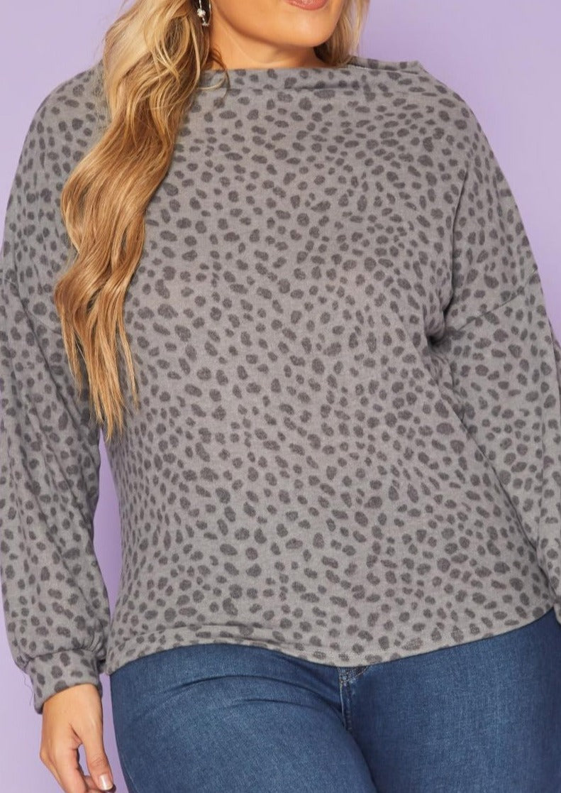 Hi Curvy Plus Size Dotted Print Wide Neck Sweater