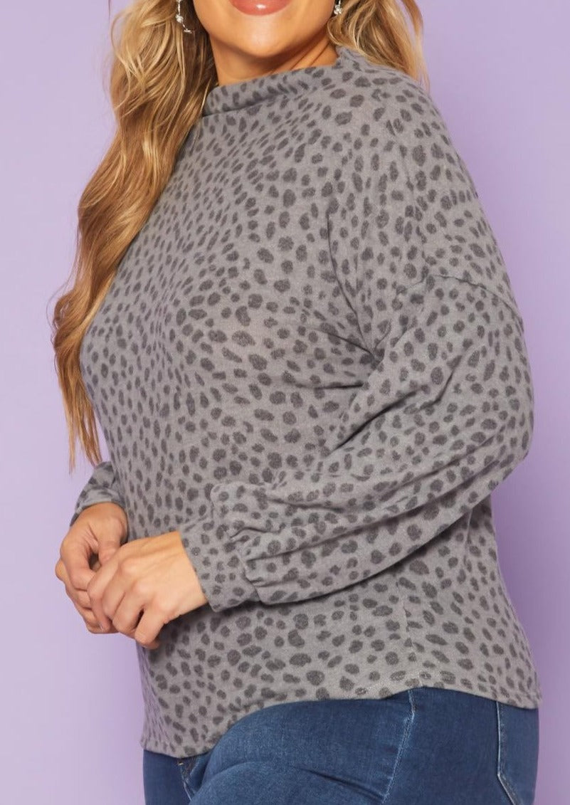 Hi Curvy Plus Size Dotted Print Wide Neck Sweater