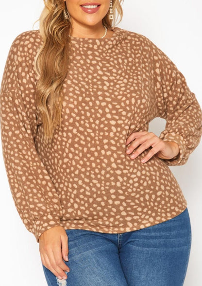 Hi Curvy Plus Size Dotted Print Wide Neck Sweater