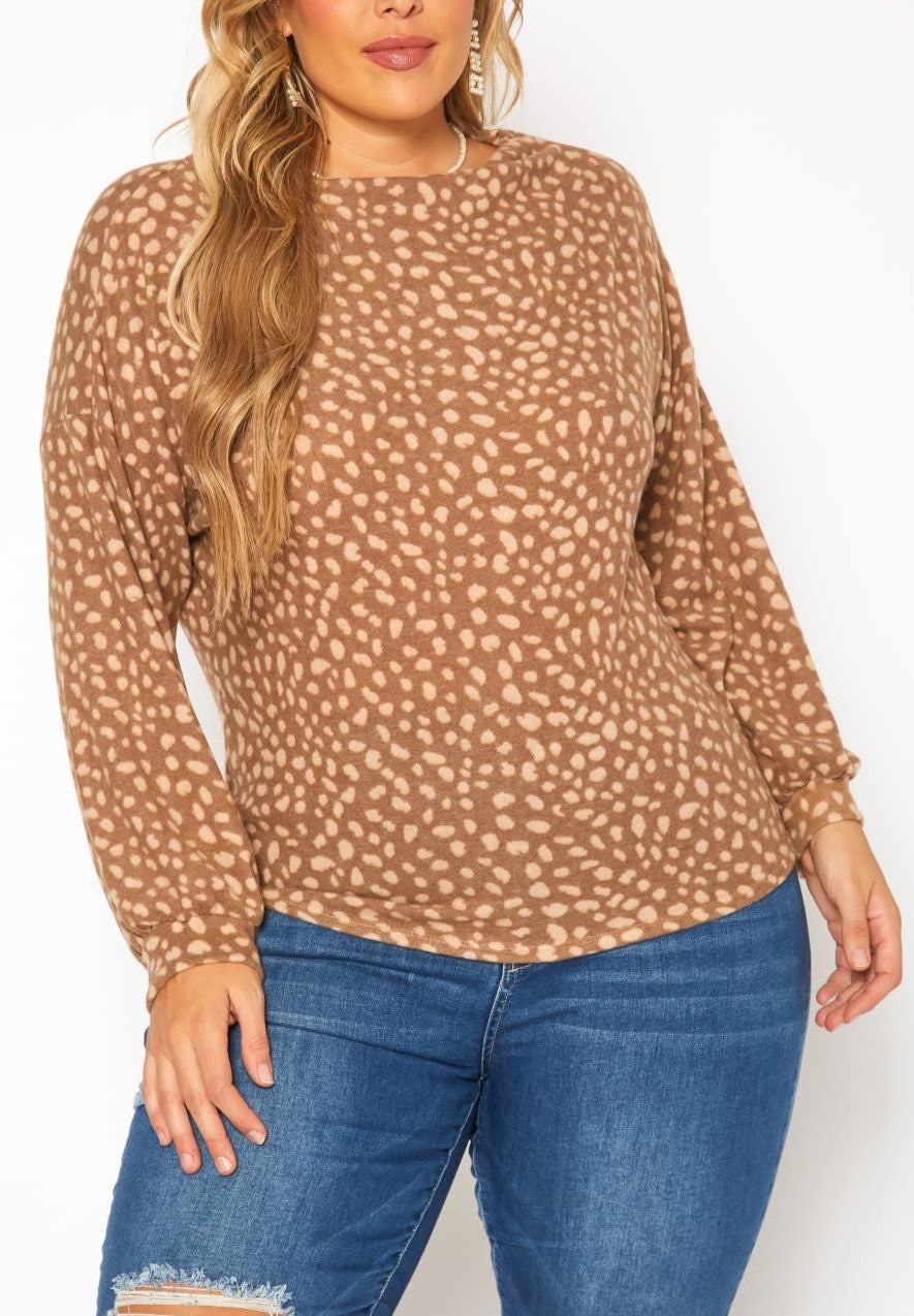 Hi Curvy Plus Size Dotted Print Wide Neck Sweater