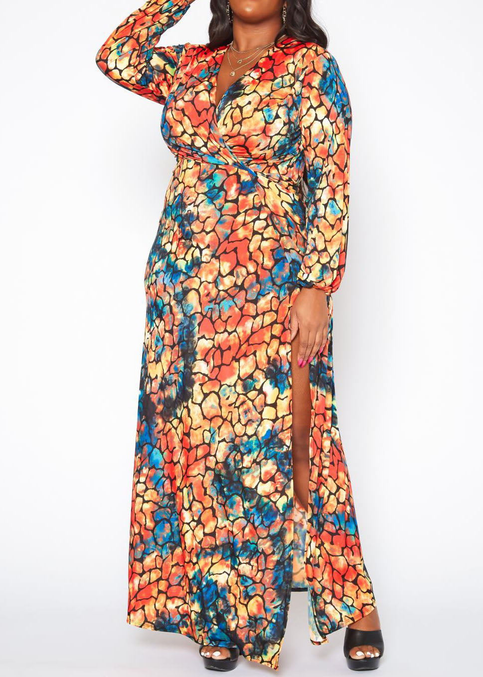 Hi Curvy Plus Size Women Rocky Print Wrap Maxi Dress Made in USA