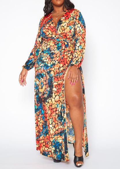 Hi Curvy Plus Size Women Rocky Print Wrap Maxi Dress Made in USA