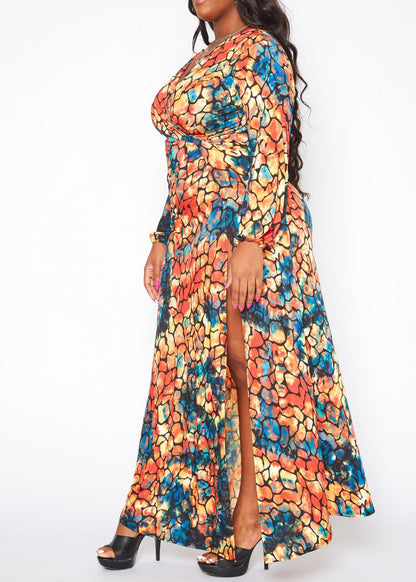 Hi Curvy Plus Size Women Rocky Print Wrap Maxi Dress Made in USA