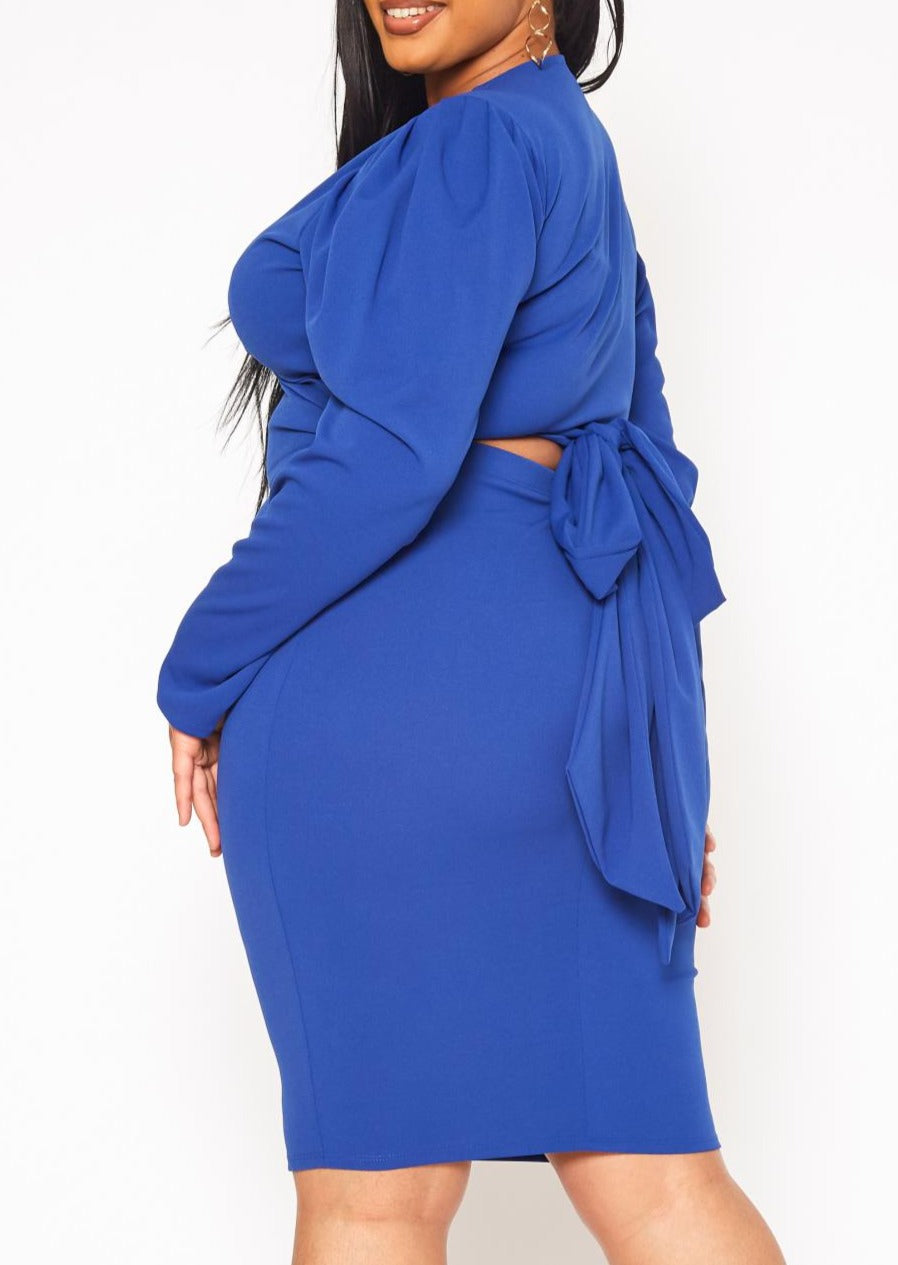 Hi Curvy Plus Size Women Long Sleeve Wrap Blouse & Pencil Skirt Set