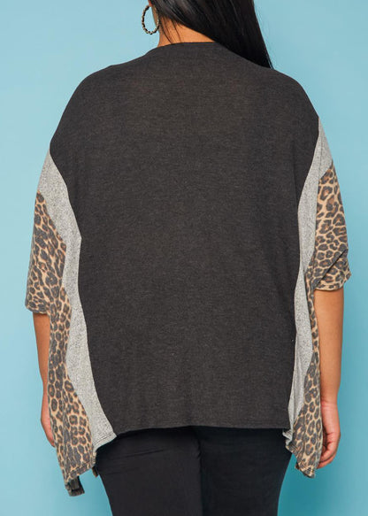 HI Curvy Plus Size Women Leopard Print Color Block Cardigan