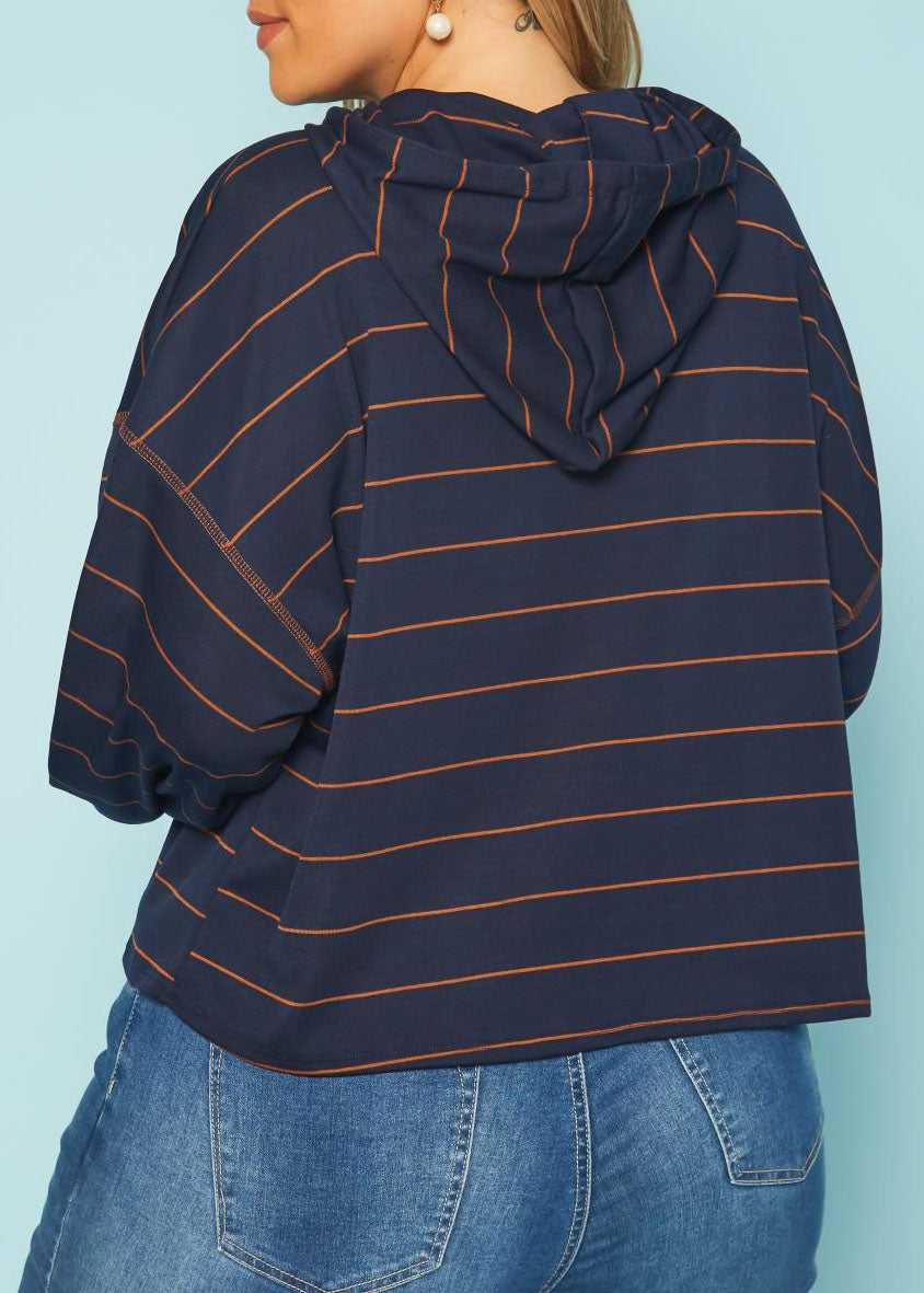 Hi Curvy Plus Size Women Striped Hooded Sweater made in USA