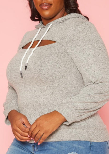 Hi Curvy Plus Size Women  Cut Out Hooded Sweater