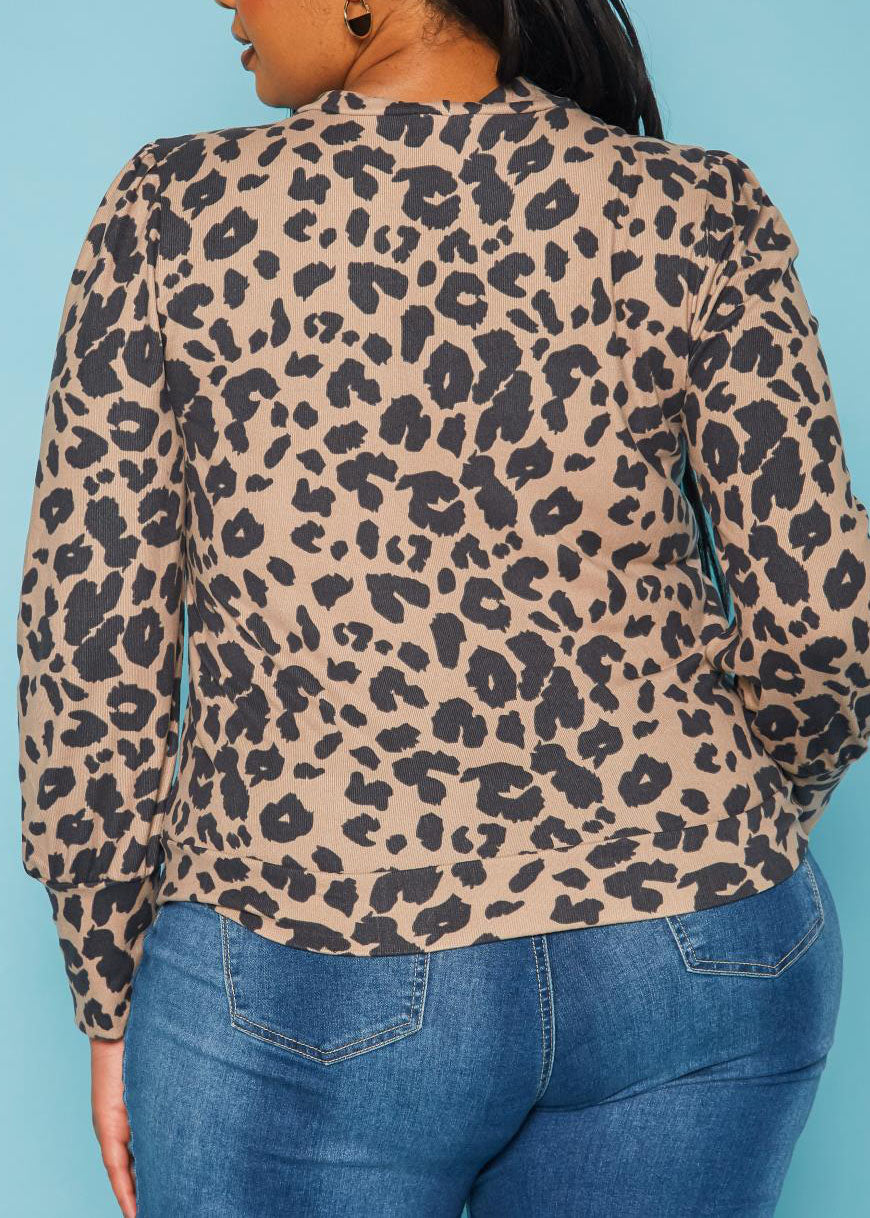 Hi Curvy Plus Size Women Leopard Print Button Front SweatershirtHi Curvy Plus Size Women Leopard Print Button Front Blouse