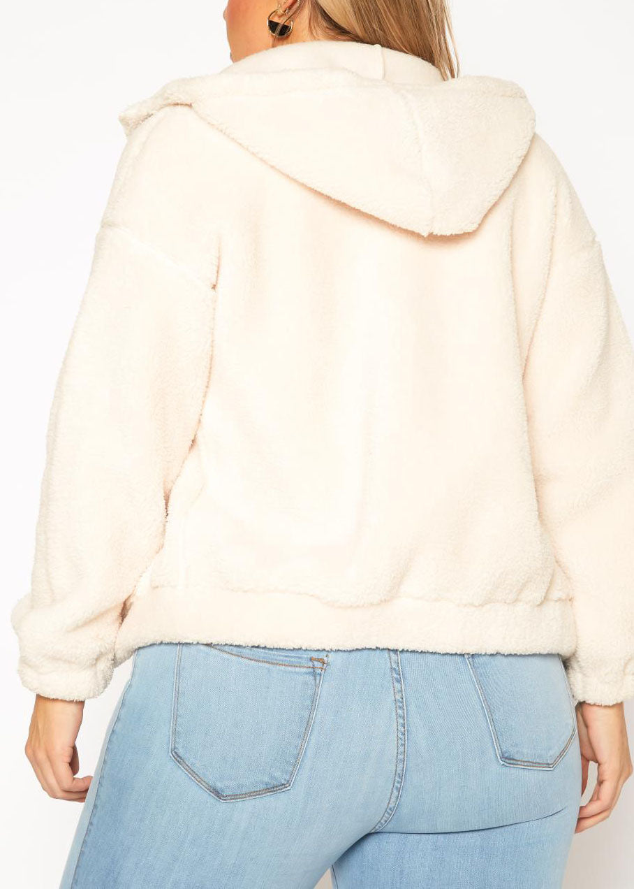 Hi Curvy Plus Size Women Faux Fur Hooded Love Sweater Jacket with pockets