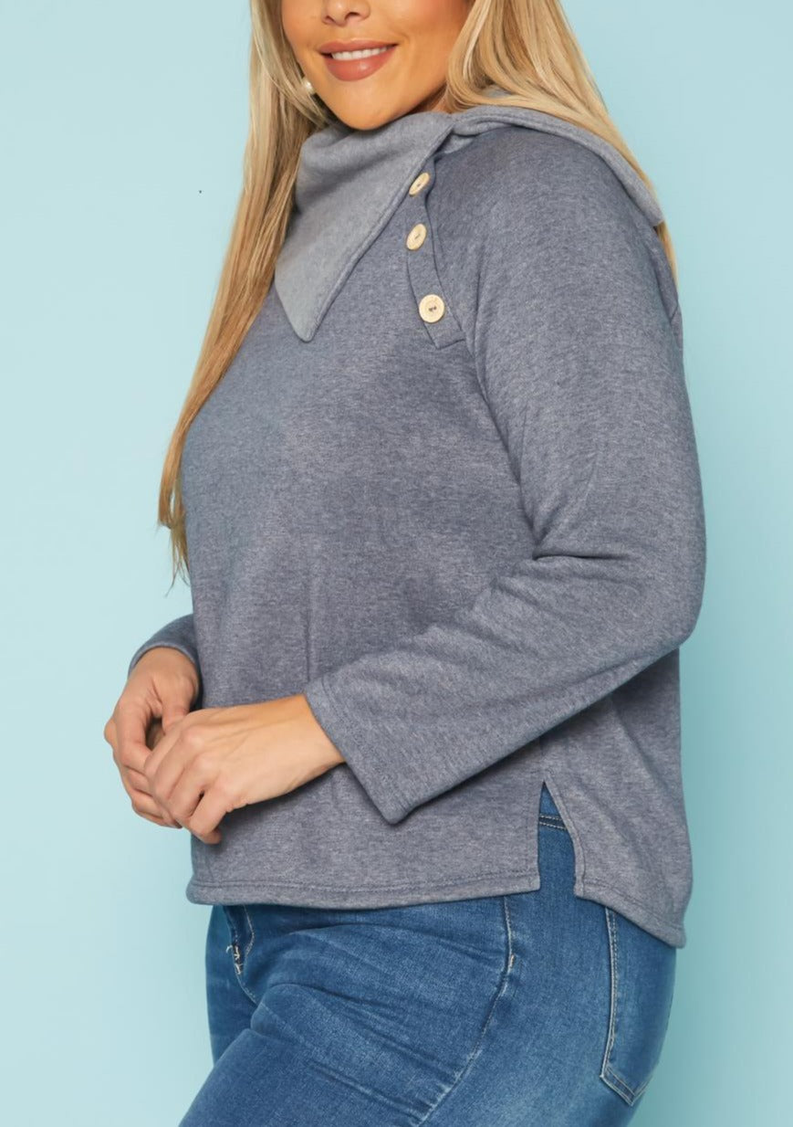 HI CURVY Plus Size Asymmetric Collar Neck Sweater