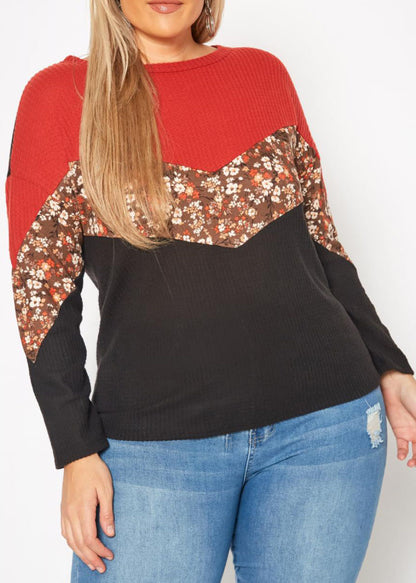 Hi Curvy Plus Size Women Waffle Knit Color Block Sweater Made in USA