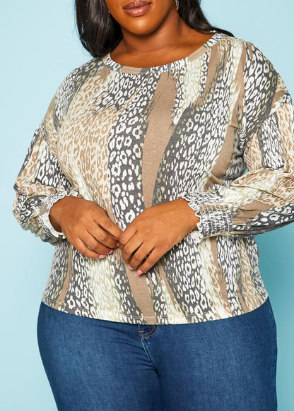 Hi Curvy Plus Size Women Leopard Print Open Back Shirt