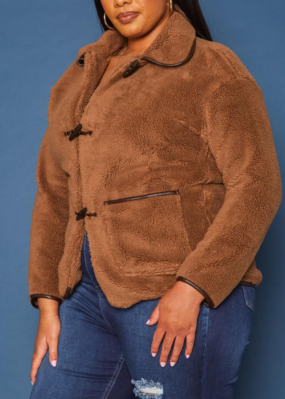 Hi Curvy Plus Size Faux Fur Toggle Duffle Coat With Pockets