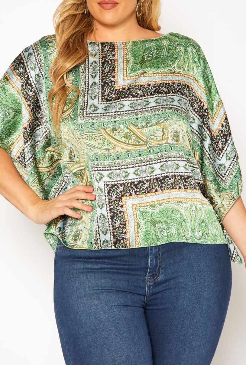 HI Curvy Plus Size Women Paisley Print Dolman Sleeve Shirts Made In USA