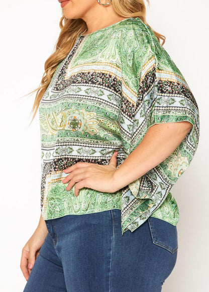 HI Curvy Plus Size Women Paisley Print Dolman Sleeve Shirts Made In USA