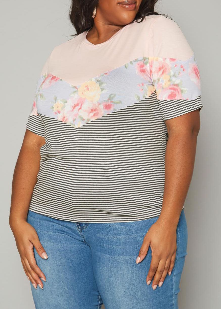 Hi Curvy Plus Size Women Multi Print Short Sleeve Shirts Made In USA