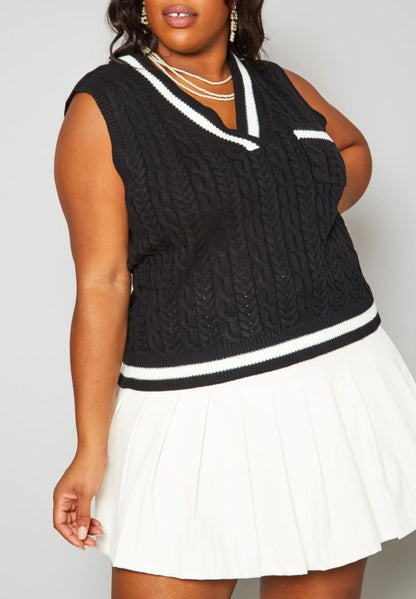 Hi Curvy Plus Size Cable Knit Varsity Top