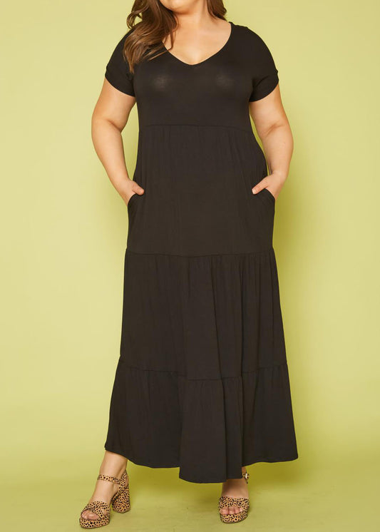 HI Curvy Plus Size Women Short Sleeve Flare Maxi Dress Made in USA