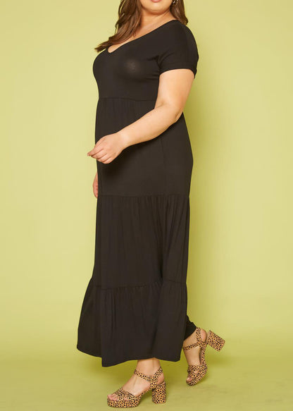 HI Curvy Plus Size Women Short Sleeve Flare Maxi Dress