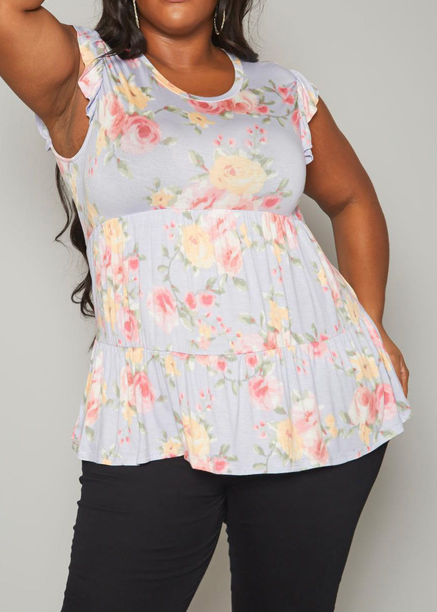 HI Curvy Plus Size Women Floral Print Flare Top