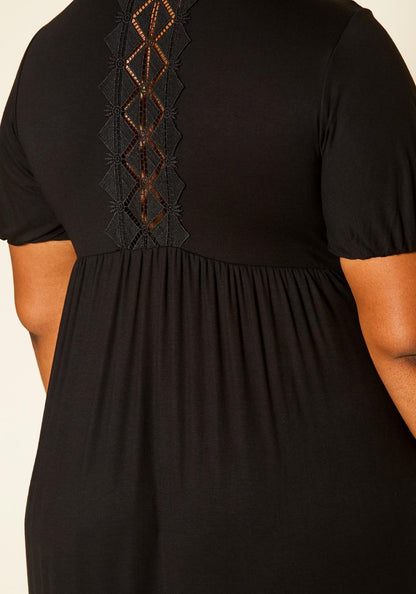 Plus Size Short Sleeve Embroidered Back  Flare Maxi Dress