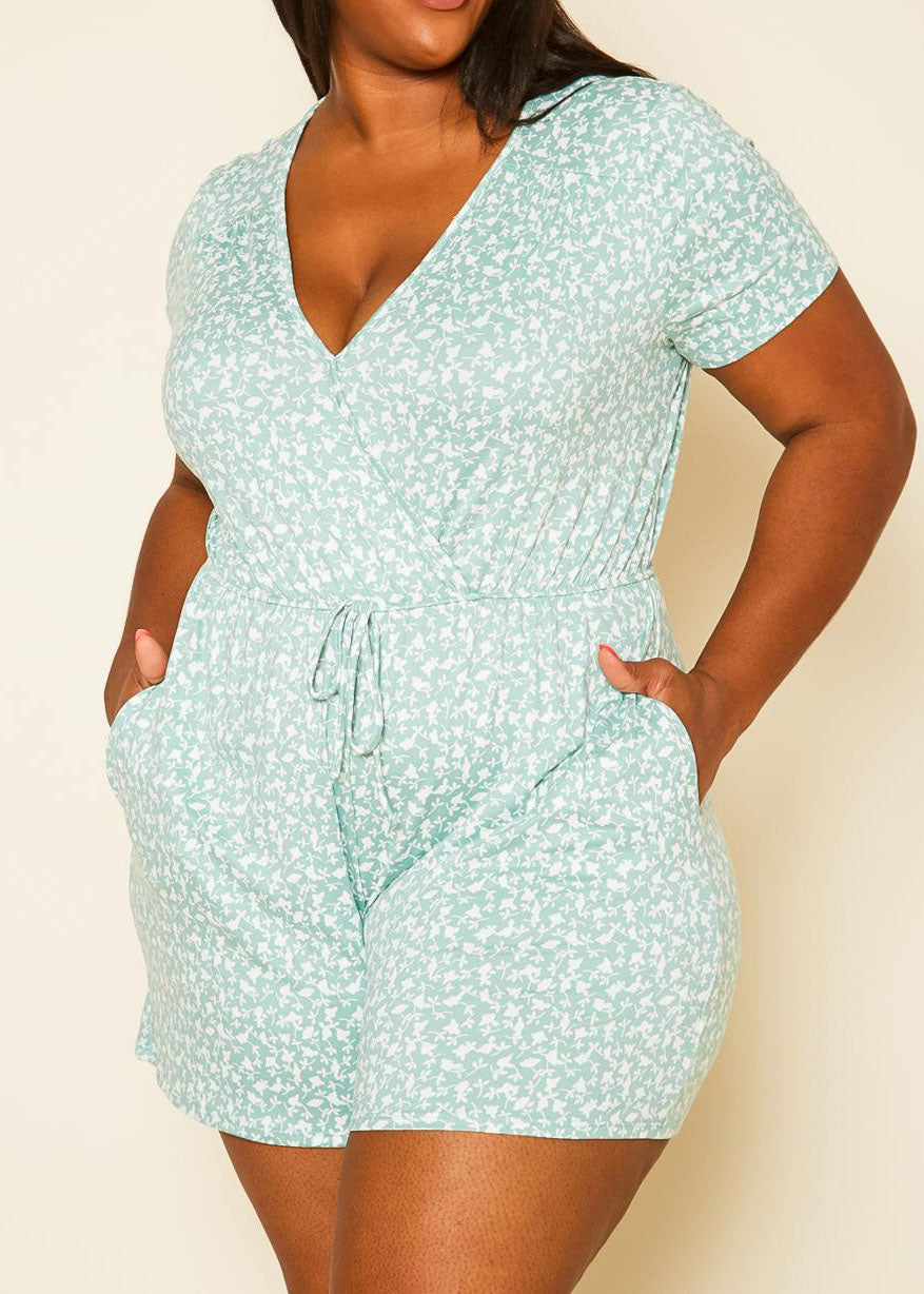 HI Curvy Plus Size Women  Floral Print Romper With Pockets Made in USA
