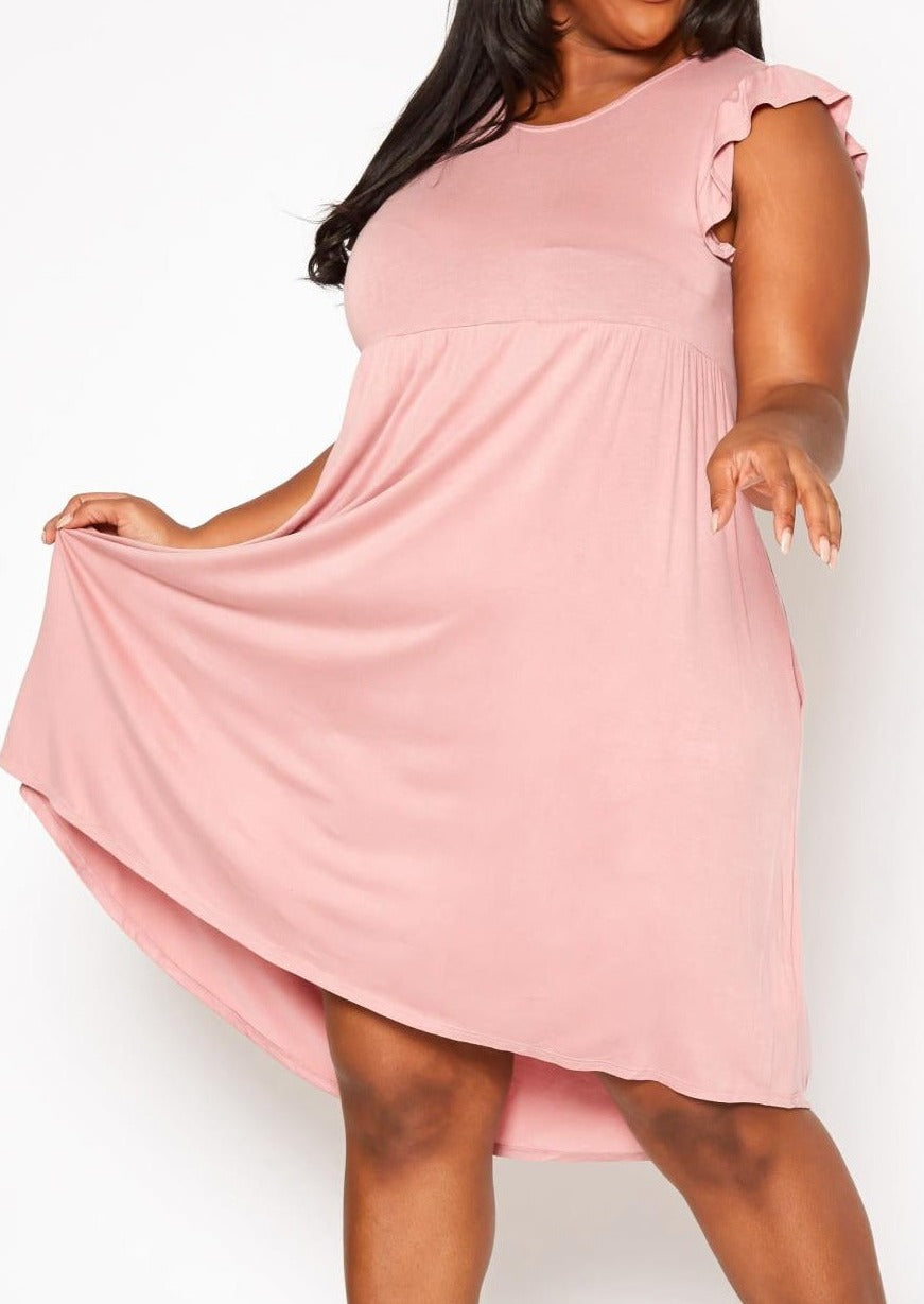 HI Curvy Plus Size Women Ruffle Sleeve Flare Mini Dress Made in USA