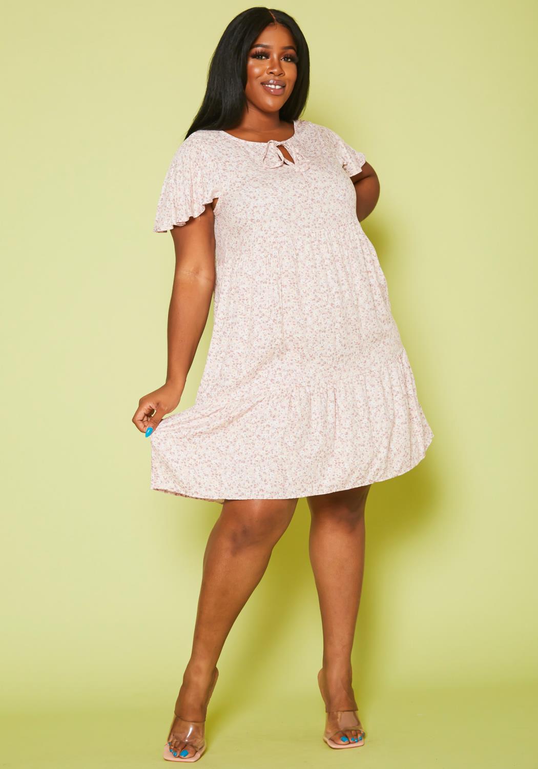 Hi Curvy Plus Size Women Floral Print Flare Mini Dress