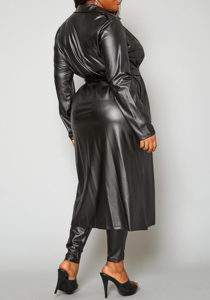 Hi Curvy Plus Size Women PU Leather Longline Jacket & Legging Set