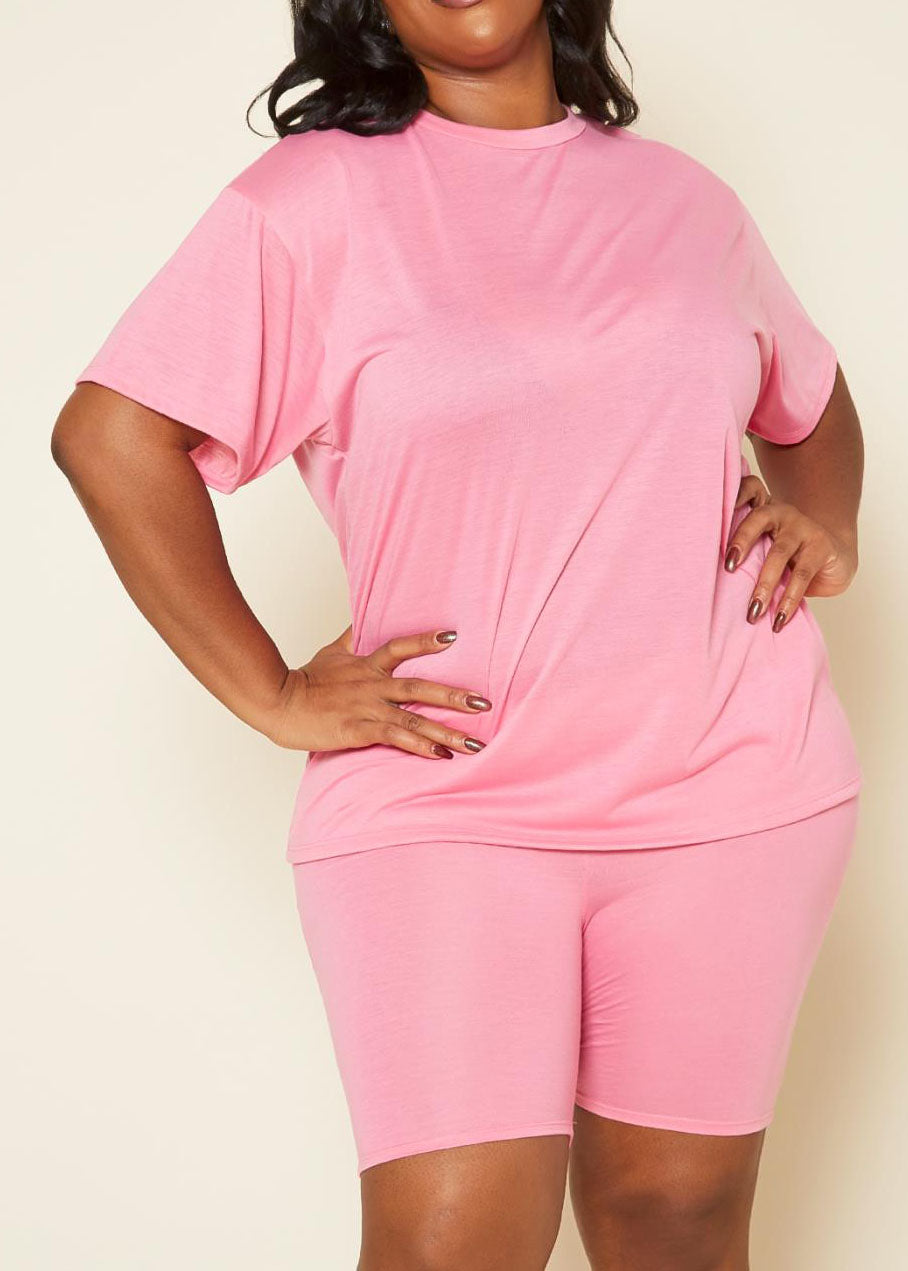 Hi Curvy Plus Size Women Neon Basic T-Shirt & Biker Shorts Set