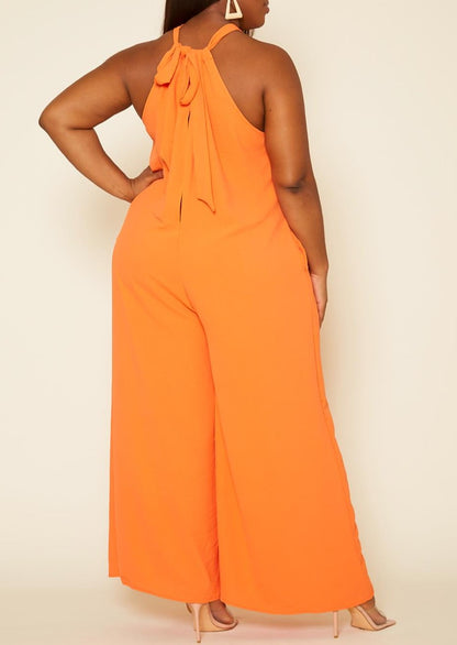 Hi Curvy Plus Size Women Halter Top Jumpsuit with Pockets