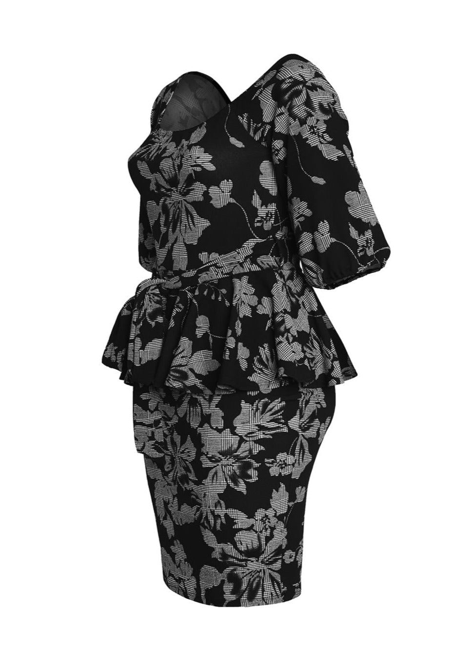 Hi Curvy Plus Size Women bardot Floral Print Peplum Dress Made in USA