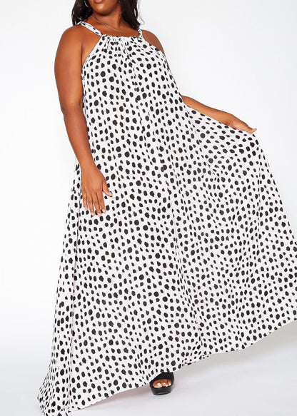 Hi Curvy Plus Size Women Dotted Print Maxi Flare Dress