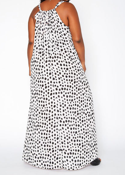 Hi Curvy Plus Size Women Dotted Print Maxi Flare Dress