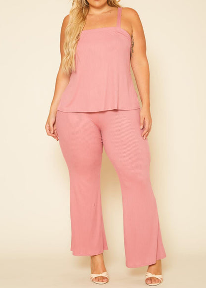 HI Curvy Plus Size Ribbed Tank Top & Wide Leg Pants Set