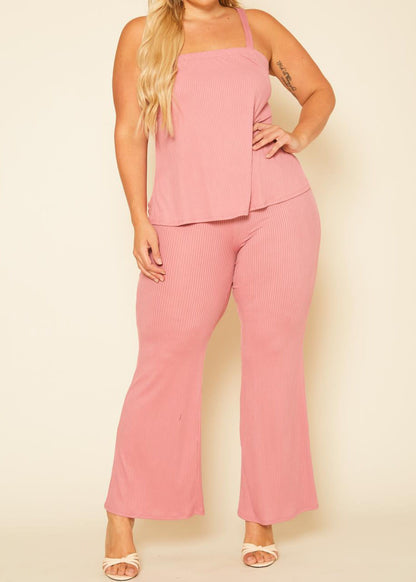 HI Curvy Plus Size Ribbed Tank Top & Wide Leg Pants Set