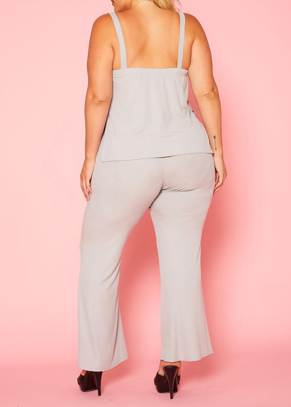 HI Curvy Plus Size Ribbed Tank Top & Wide Leg Pants Set