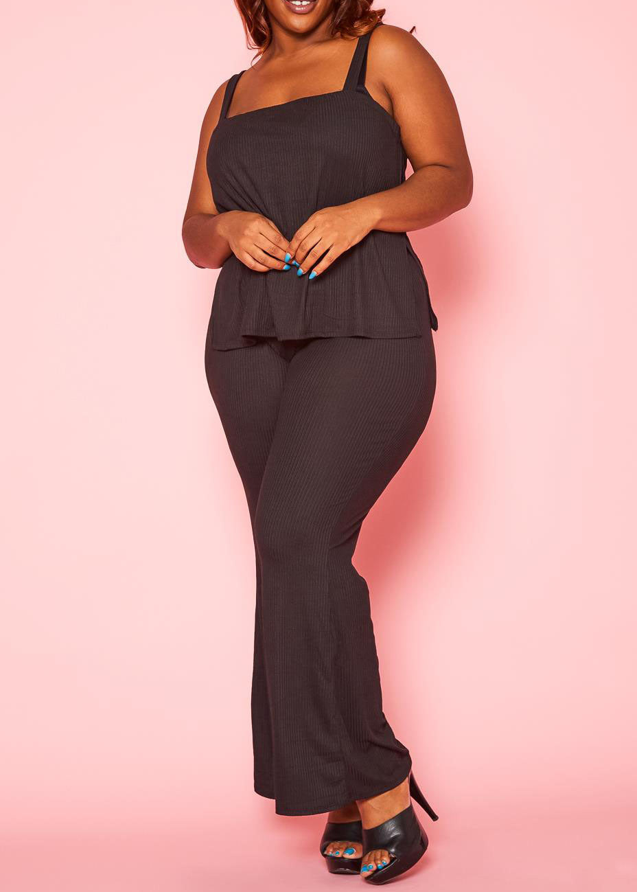 HI Curvy Plus Size Ribbed Tank Top & Wide Leg Pants Set