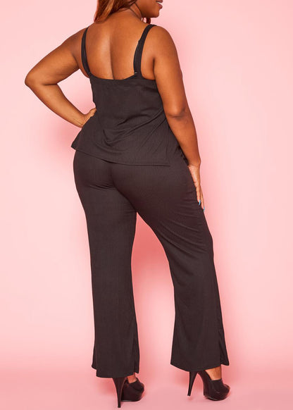 HI Curvy Plus Size Ribbed Tank Top & Wide Leg Pants Set