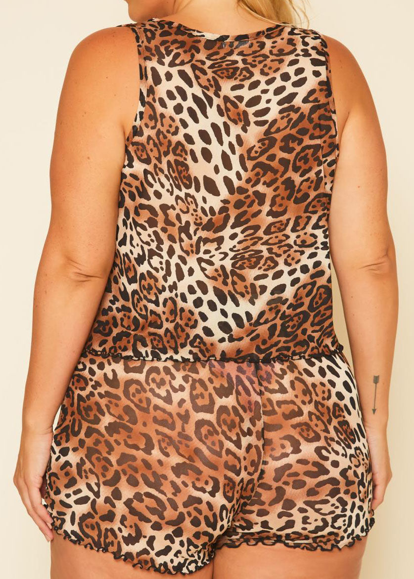 Hi Curvy Plus Size Cheetah Print Tank Top & Shorts Set
