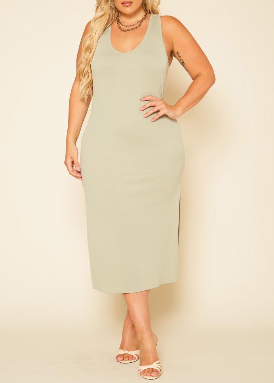 Hi Curvy Plus Size Women Ribbed Lounge Midi Dress